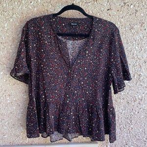 Madewell Star Print Ruffle Sleeve Peplum Top